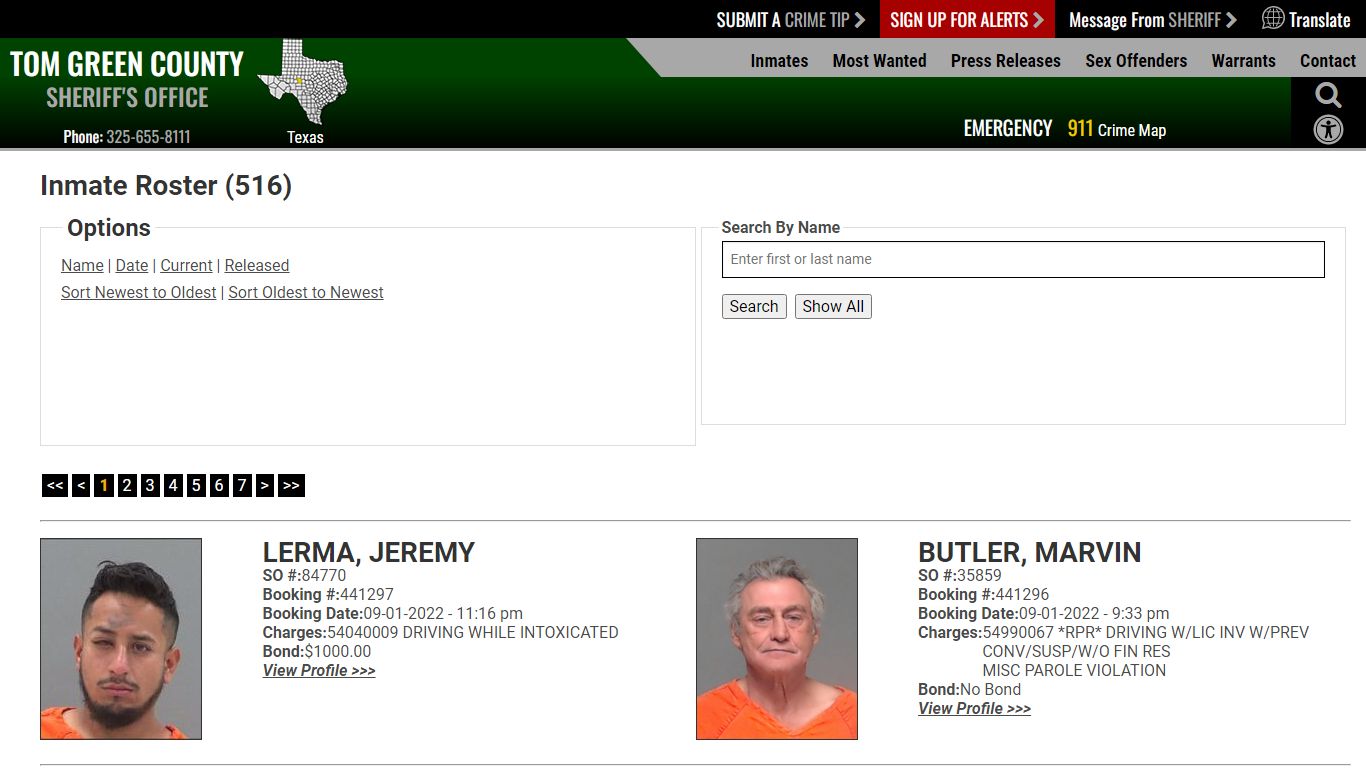 Inmate Roster (510) - Tom Green County Sheriff